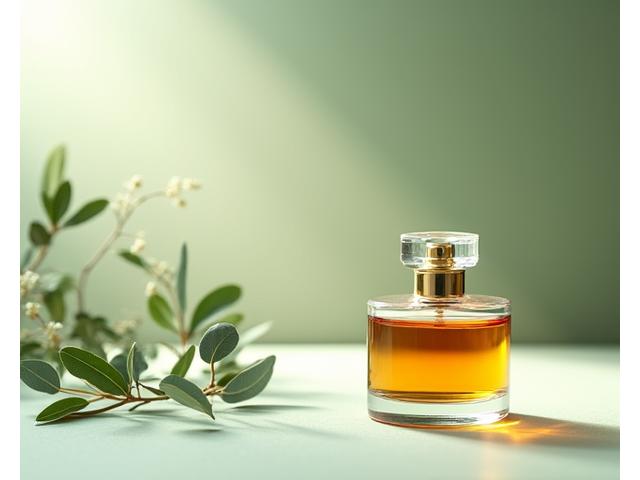 エレガントな香水瓶と調香師の作業風景