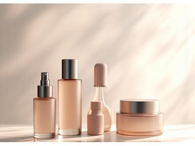 高級化粧品のボトルが並ぶ