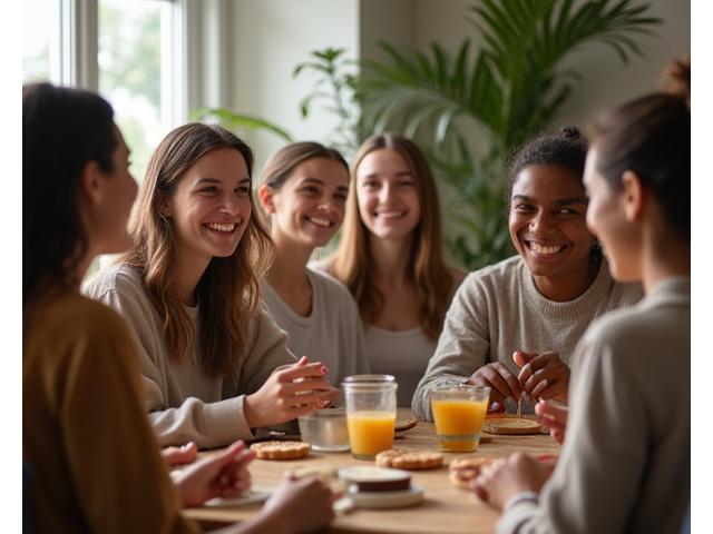 ヴィーガン美容に関するイベントで笑顔で交流する人々