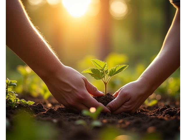 自然環境の中でエコフレンドリーな活動をする女性